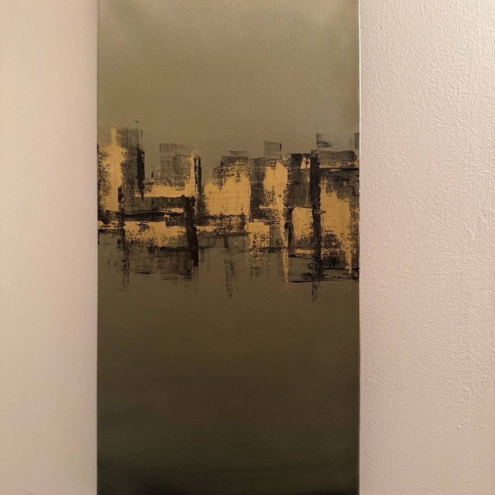 Abstract Canvas Art in Green and Gold